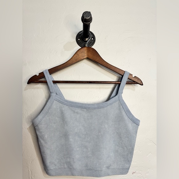Yogalicious Stonewash Rib Seamless Anette Smoky Blue Ribbed Tank Top - Picture 1 of 5